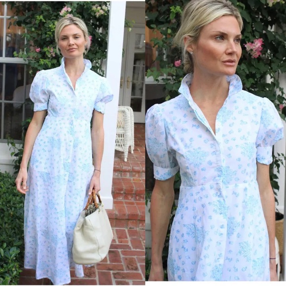 India Amory Julia Amory Dress Blue & White Sz L - Picture 2 of 9